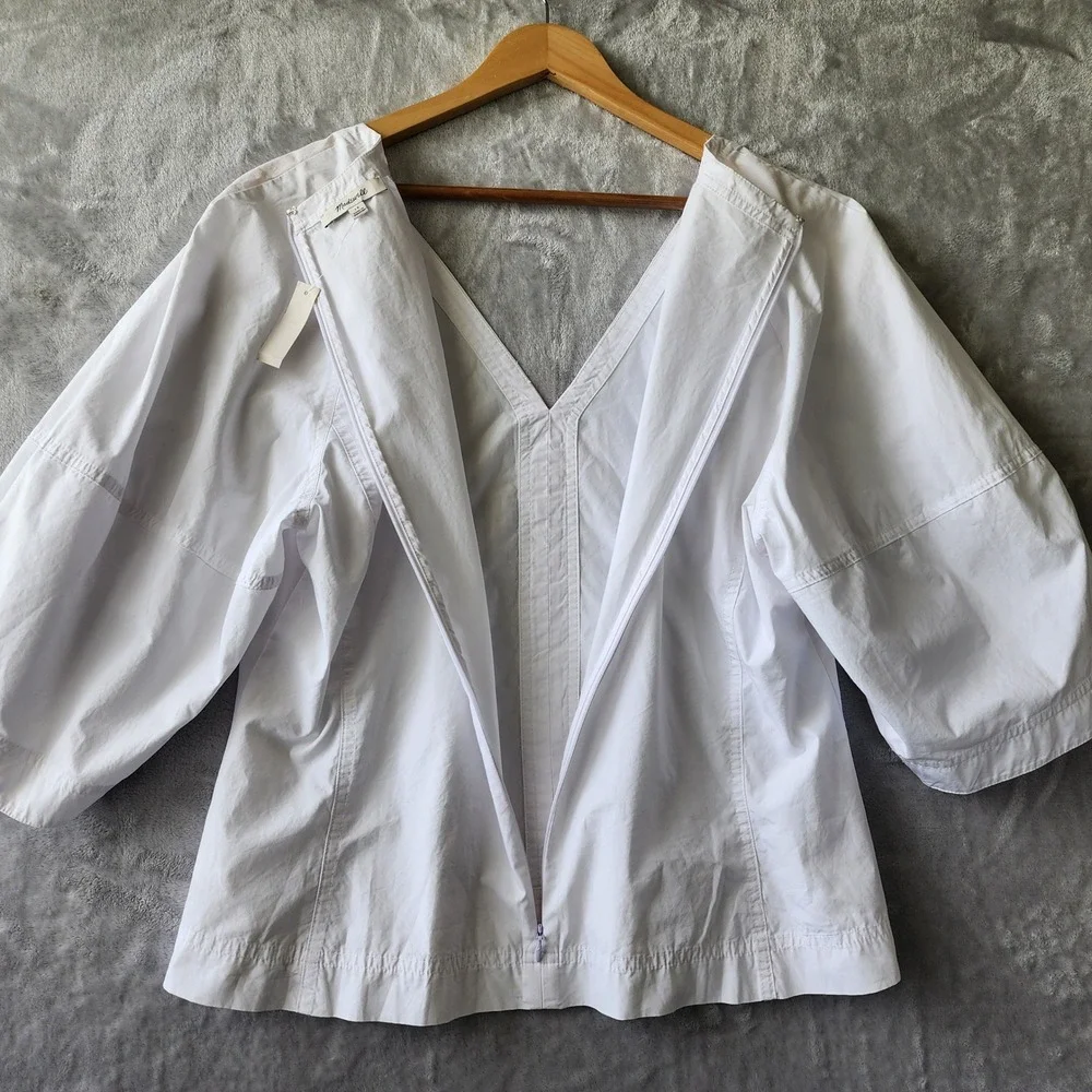 Madewell Top Womens Size 14 White Cotton Poplin Puff Sleeve Sculptural Shirt NWT